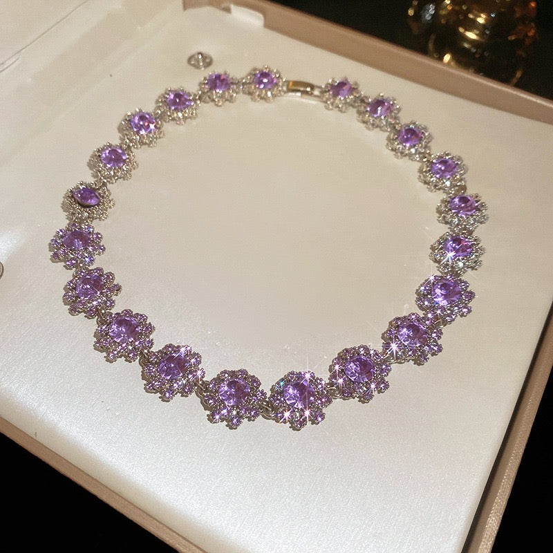 Purple Flower Diamond Jewelry Set