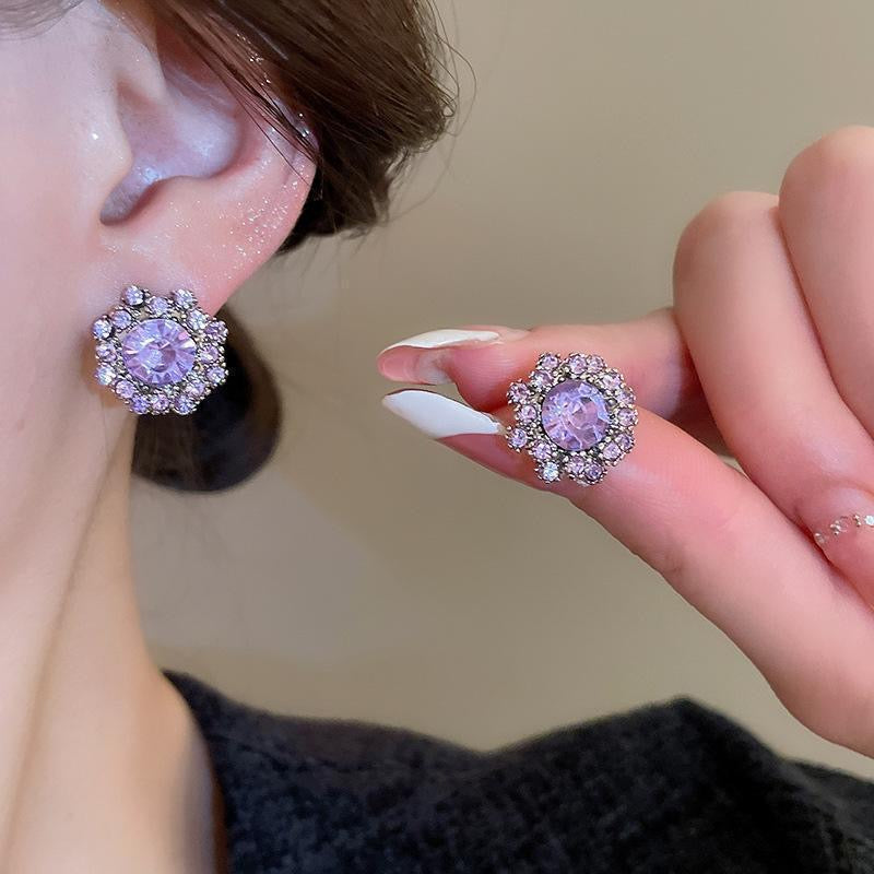 Purple Flower Diamond Jewelry Set