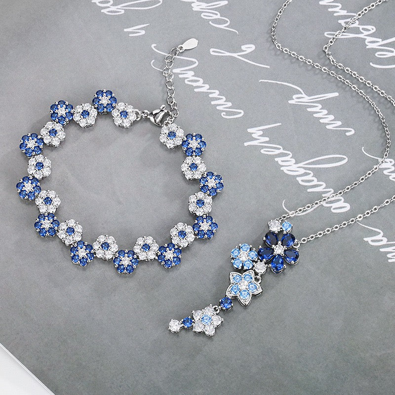 Blue Crystal Flower Necklace