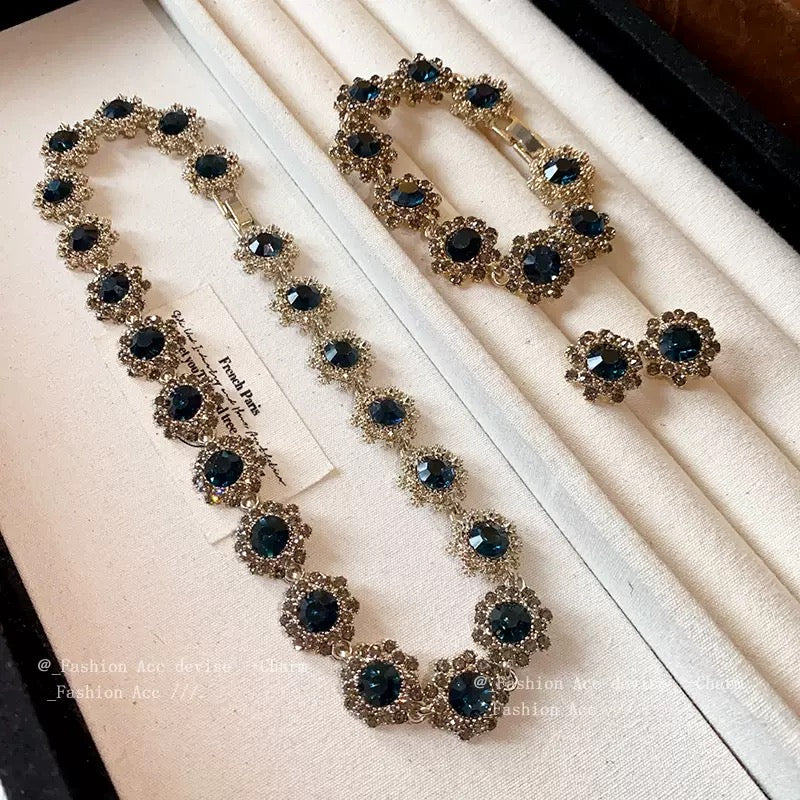 Blue Flower Diamond Jewelry Set