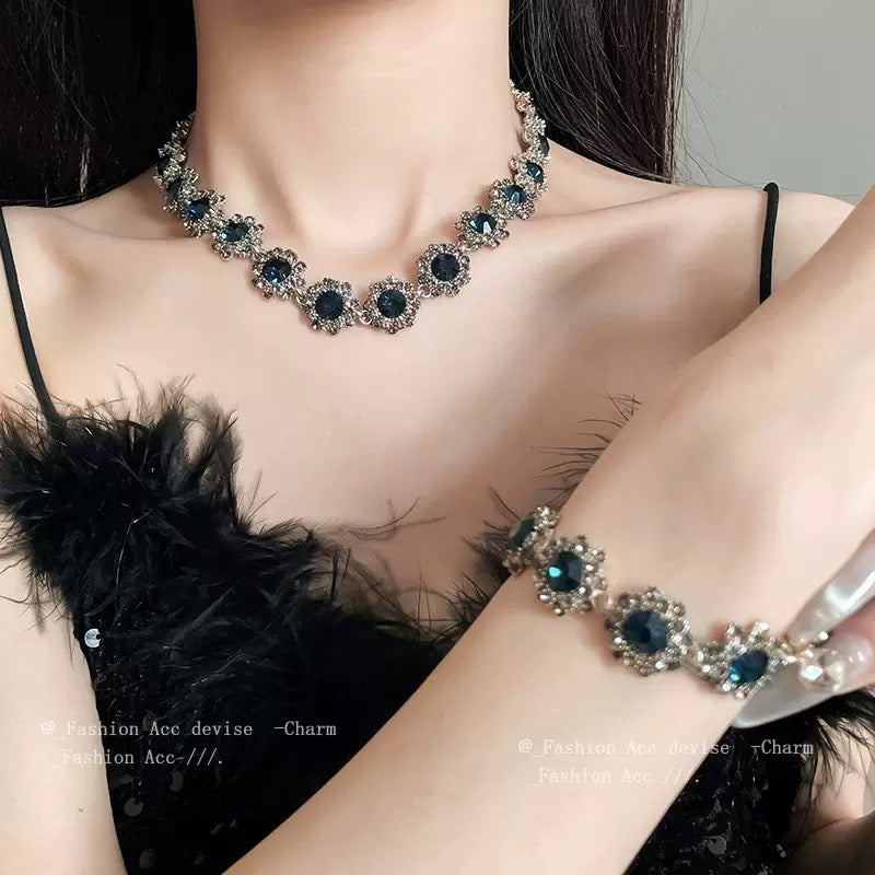 Blue Flower Diamond Jewelry Set