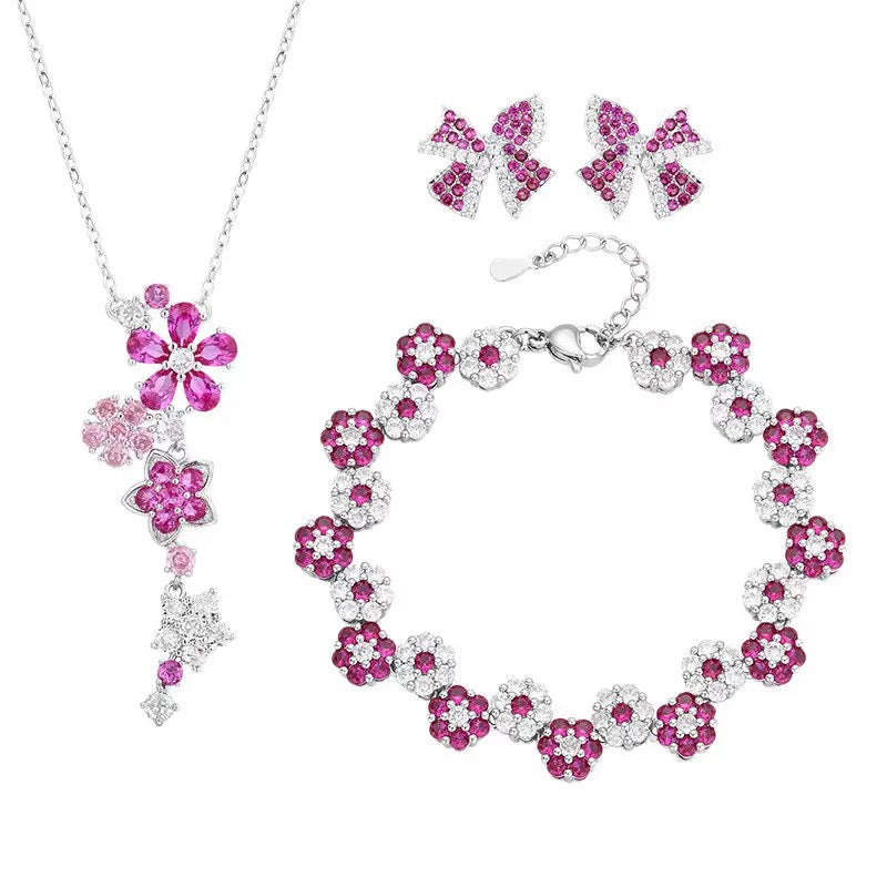 Blue Crystal Flower Necklace