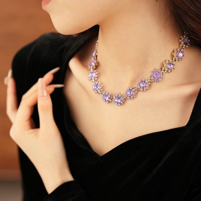 Purple Flower Diamond Jewelry Set