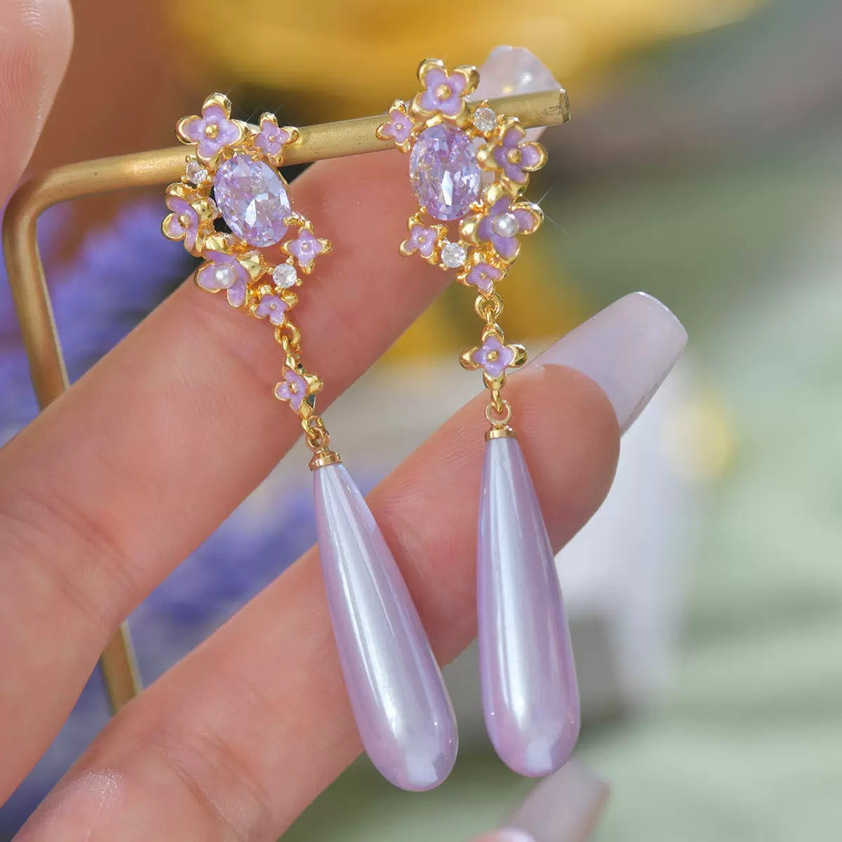 Fancy Purple Dangle Earring
