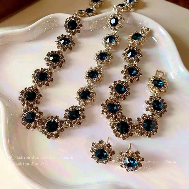 Blue Flower Diamond Jewelry Set