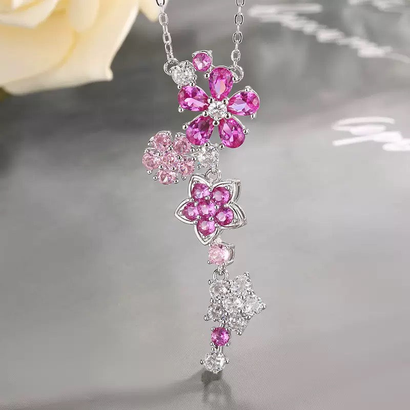 Blue Crystal Flower Necklace