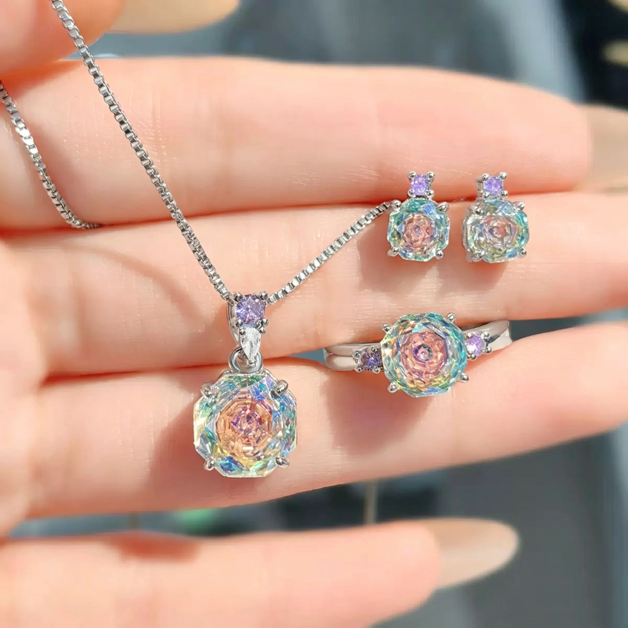 Rose Cut Diamond Jewelry Set