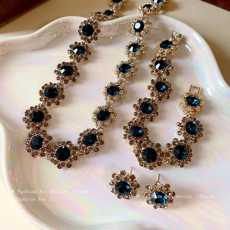 Blue Flower Diamond Jewelry Set