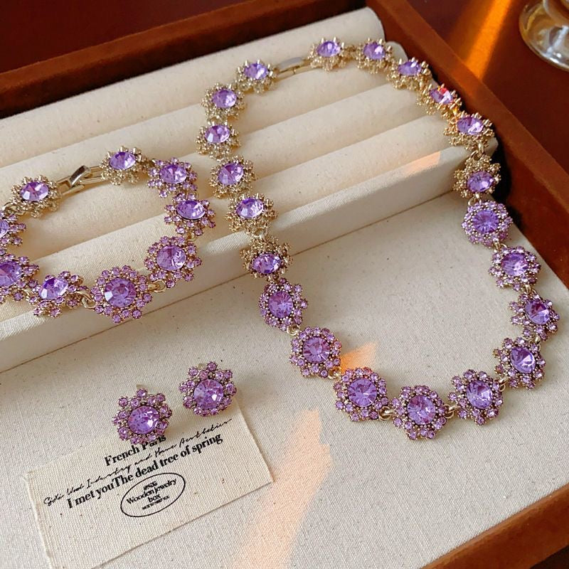 Purple Flower Diamond Jewelry Set