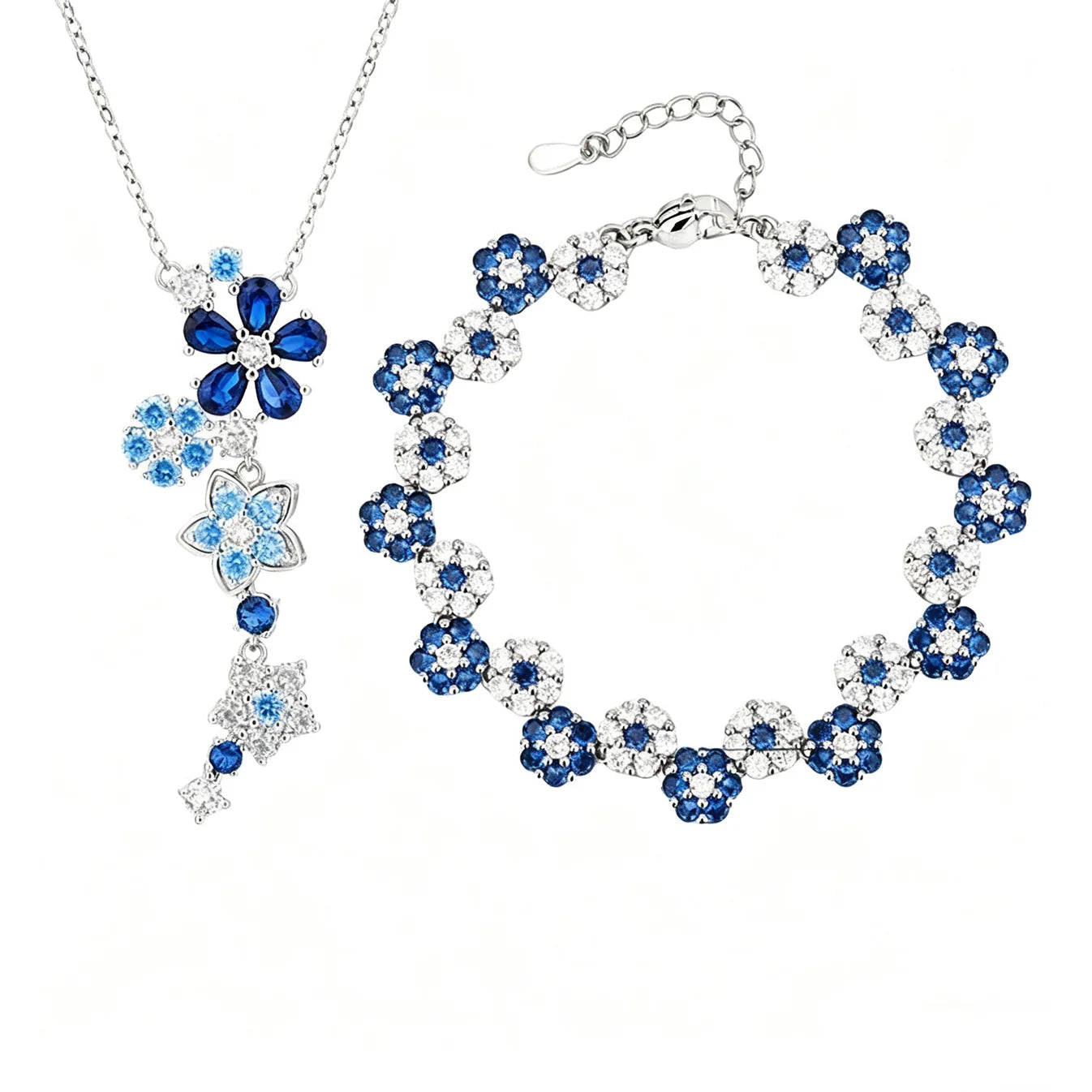 Blue Crystal Flower Necklace